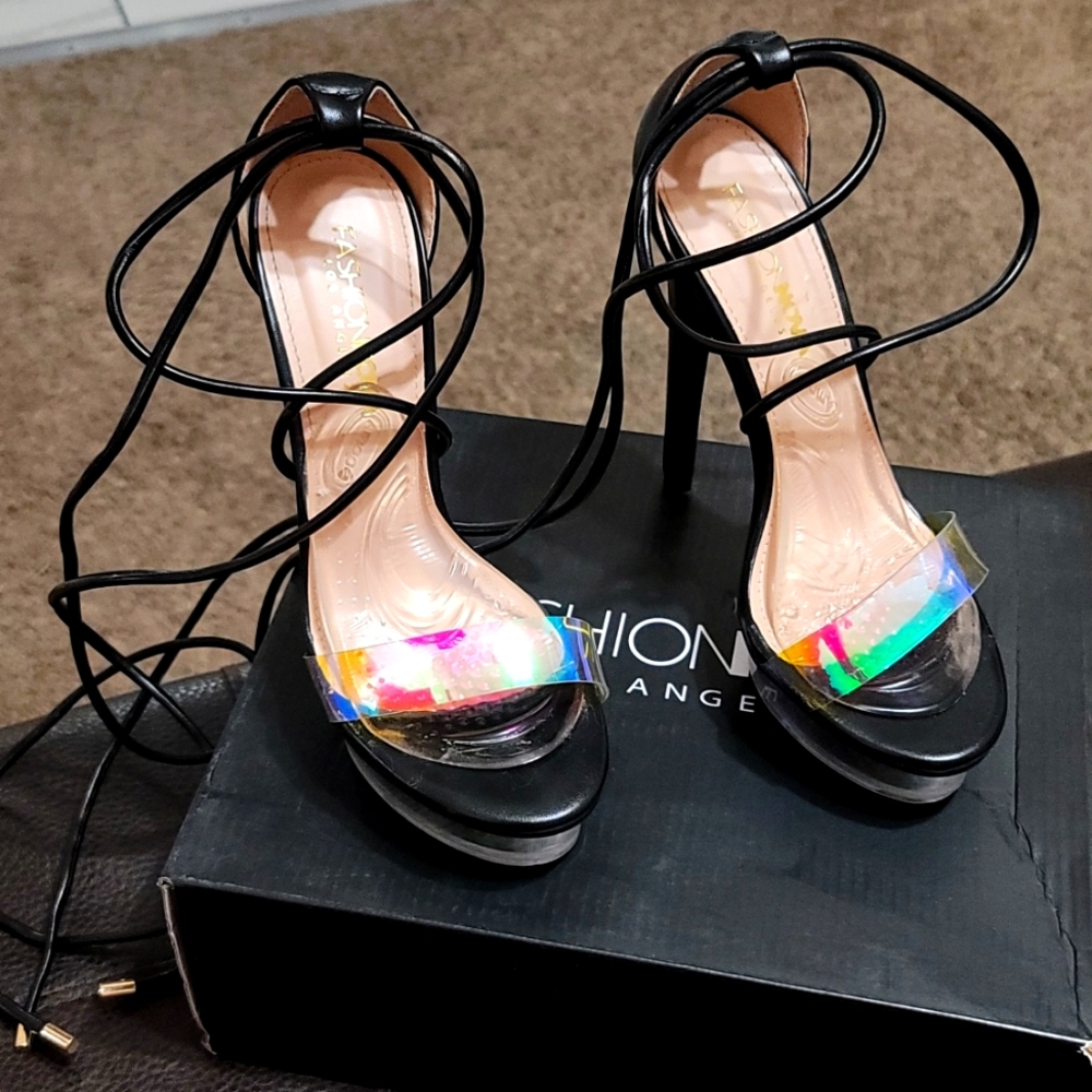 Fashion Nova Wrap around the legs platforms.